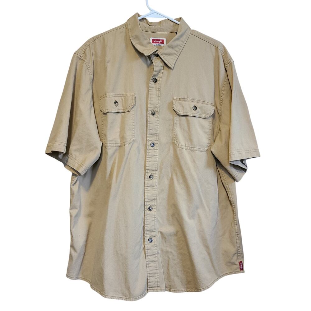 Wrangler Work Shirt Mens XL Tan Western Outdoor Pocket Terrain Utility Casual